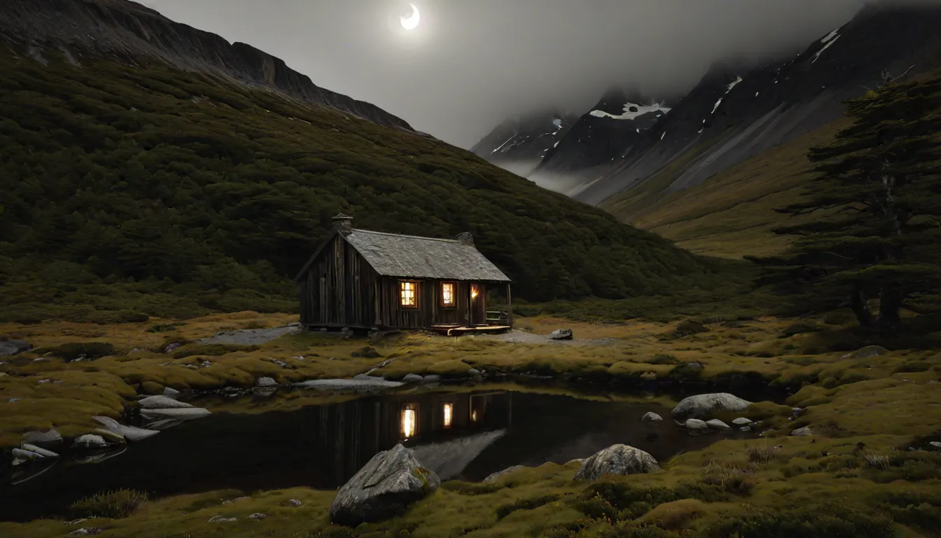 Eine Hütte an einem Teich in Patagonien/Feuerland.